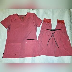 Koi Joggers Scrub Set In Pink W/ Grey Trim Size Xsmall *Flaw*